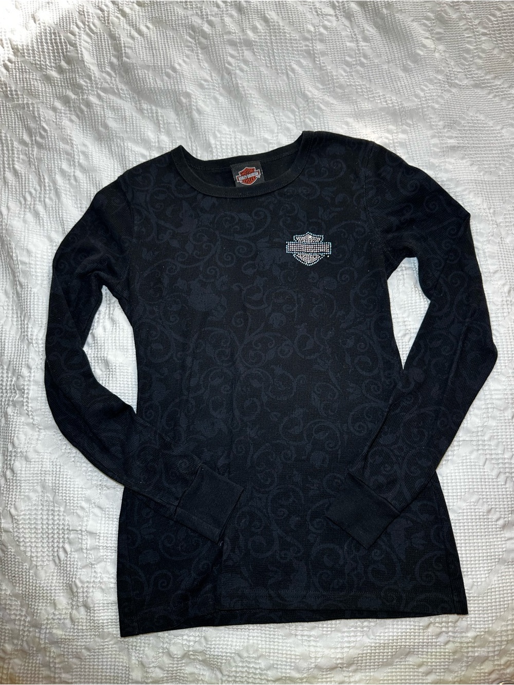 Harley Davidson Long Sleeve Bedazzled T-shirt in Black - Picture 2 of 4